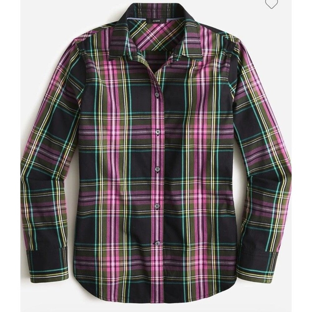 J Crew Women’s Sz 10 Classic-Fit SHIRT Cotton Green/Pink Signature Tartan Plaid